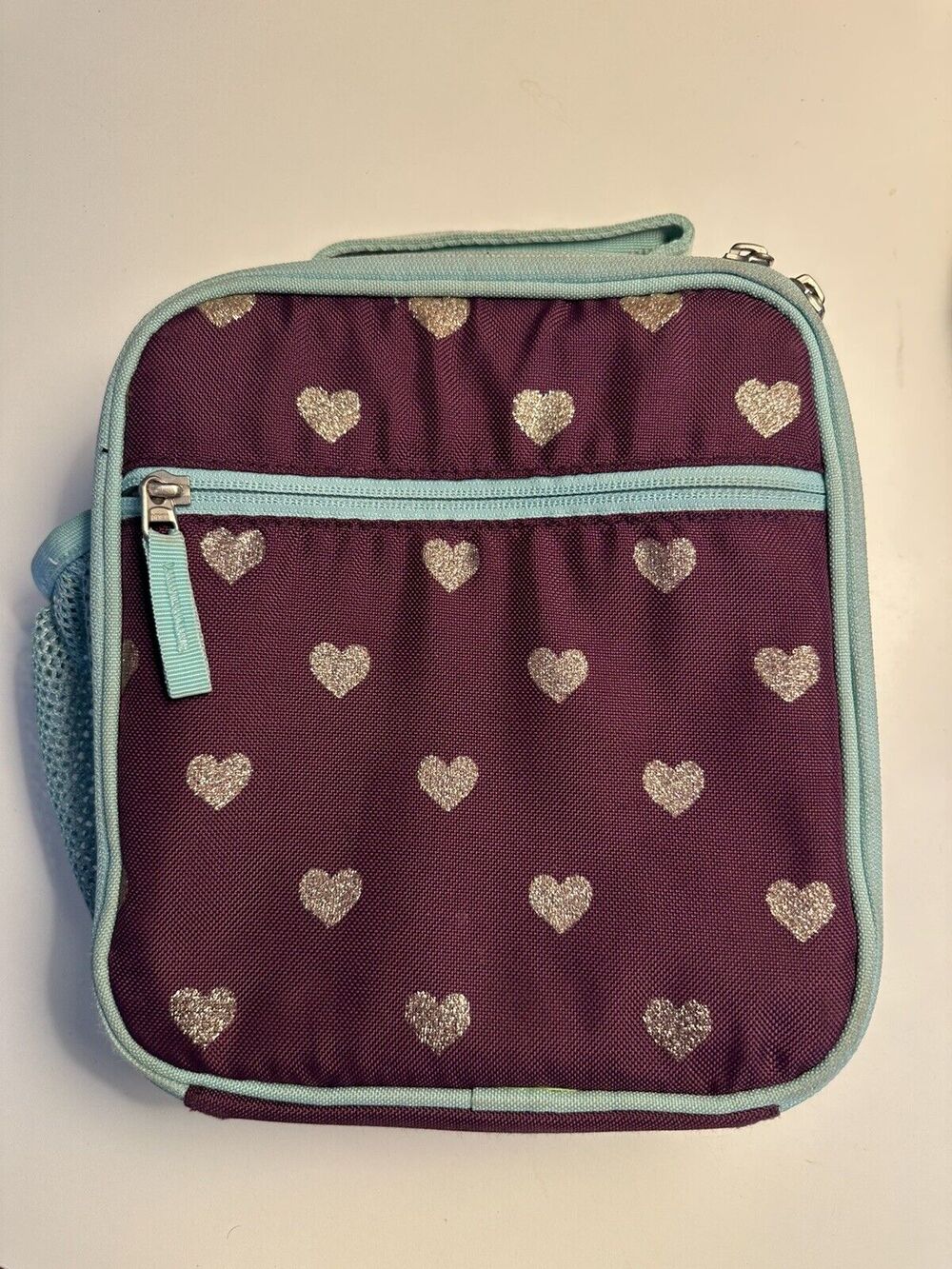 POTTERY BARN KIDS Mackenzie Classic Lunch Bag Purple Silver Heart